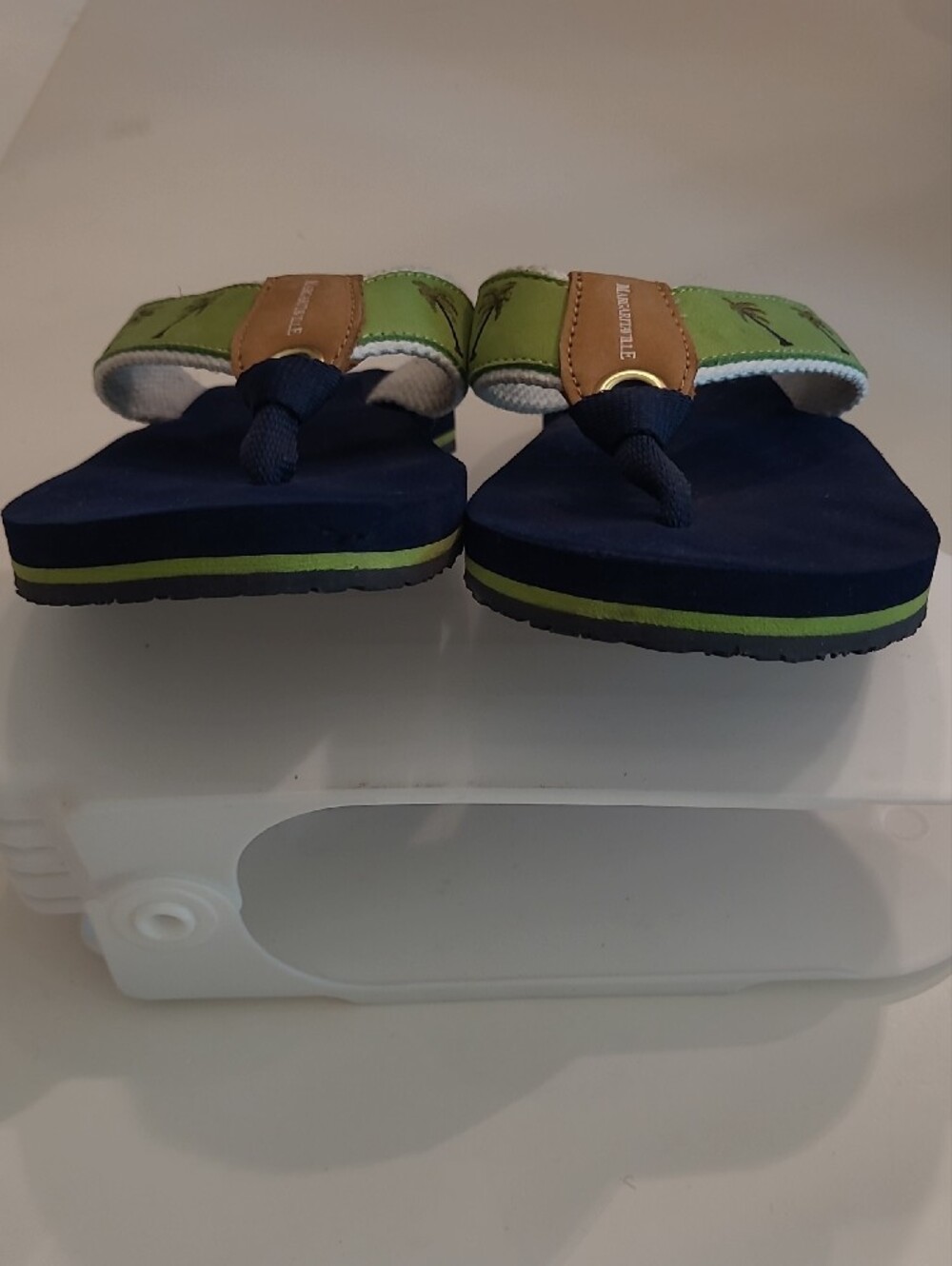 Margaritaville Breezy Slip On Toe Peg Leather Sandal Palm Tree Foam Flip Flops - Picture 7 of 17